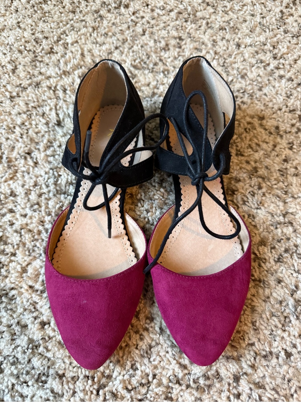 Burgundy and black flats